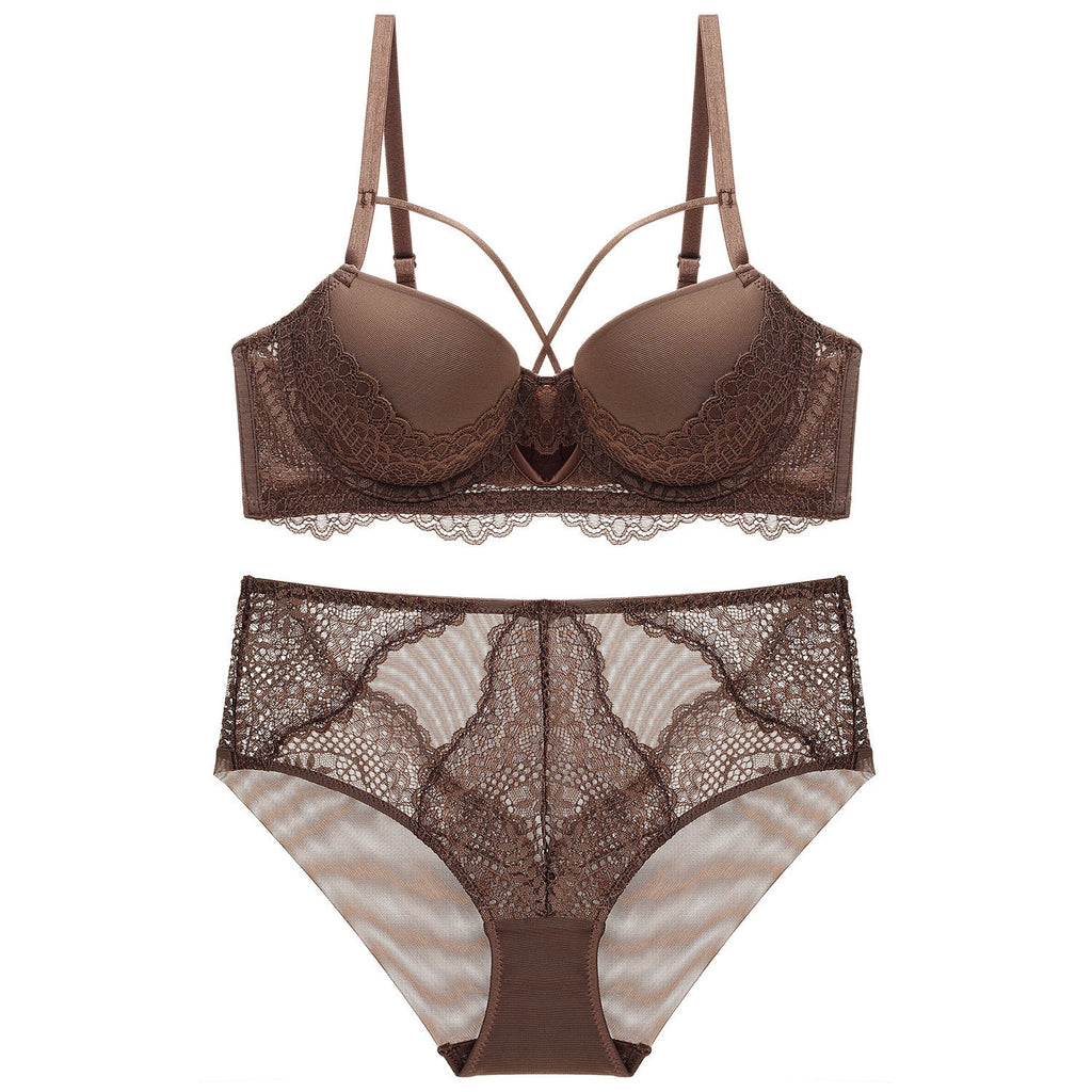 French Lace Splicing Hollow-out Sexy Bra Suit